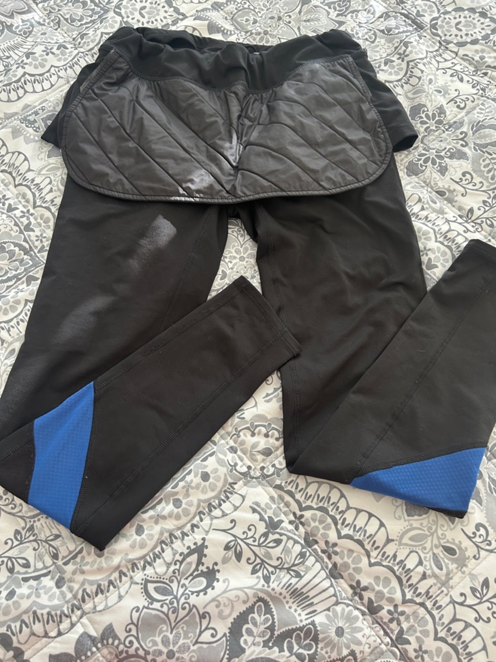Black Leggings with Blue Accent Panels